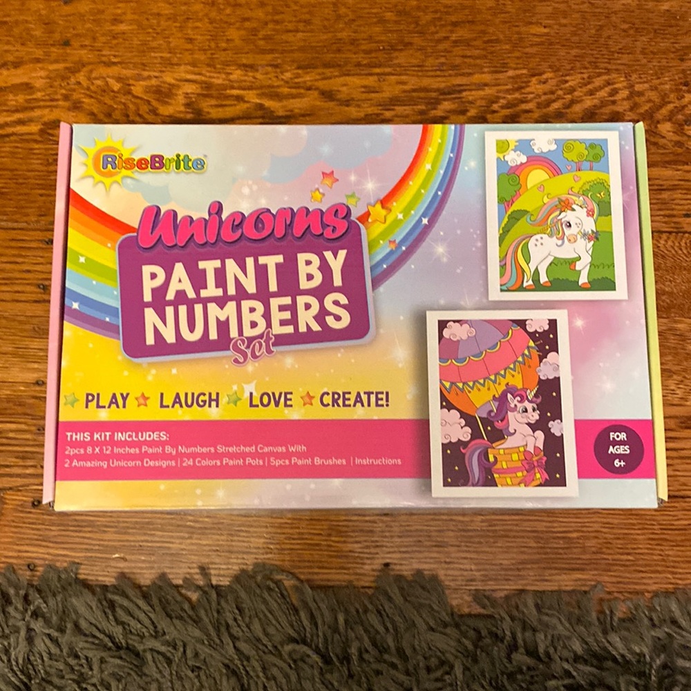 Brand New Unicorns Paint By Numbers Set with 2 Stretched Canvas Designs